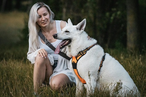 Woman with white dog